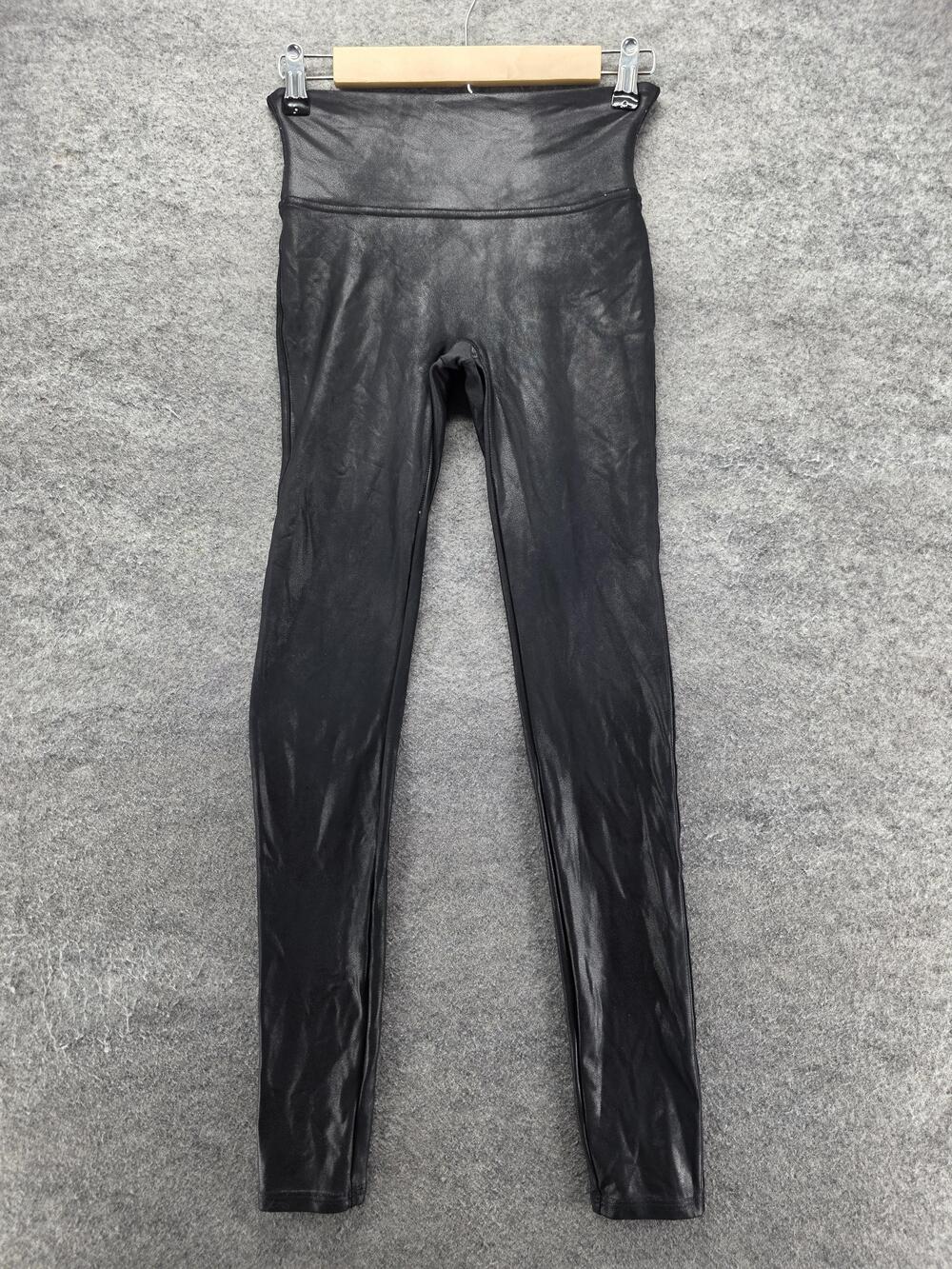 Spanx Leggings Womens S Black Ankle High Rise Faux Leather Shaping Lined Stretch